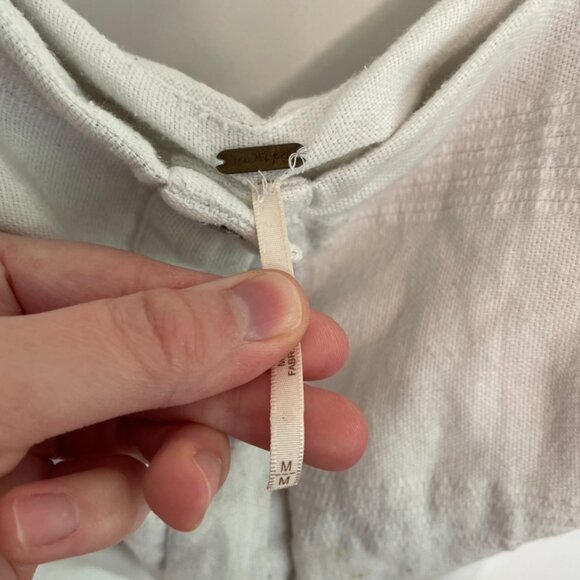 FREE PEOPLE Keep It Simple Mini Dress White Button Low Back Cotton Linen Summer - Picture 3 of 16